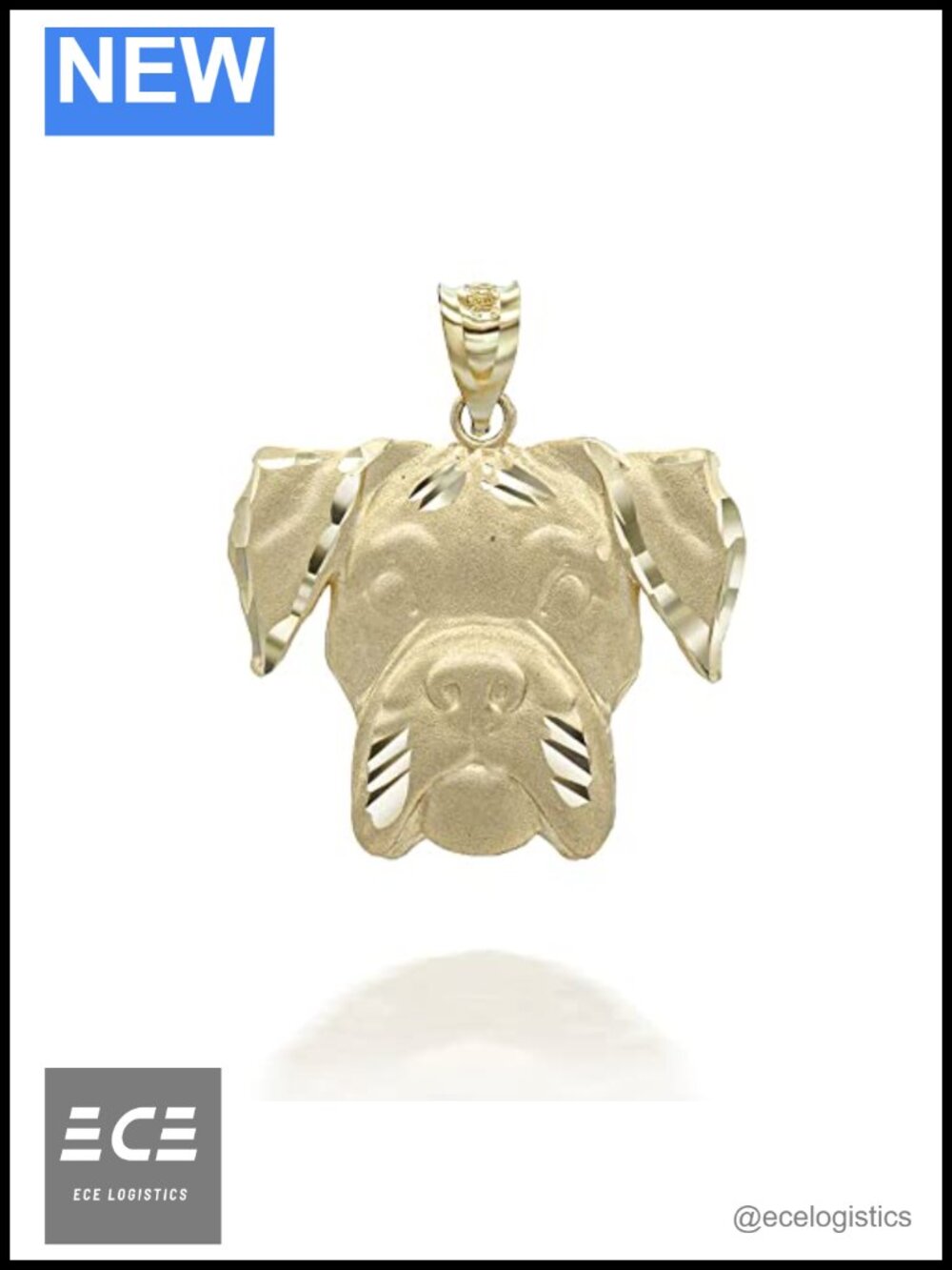 10K Yellow Gold Dog Boxer Breed Puppy Face Pendant Necklace with Rolo Chain